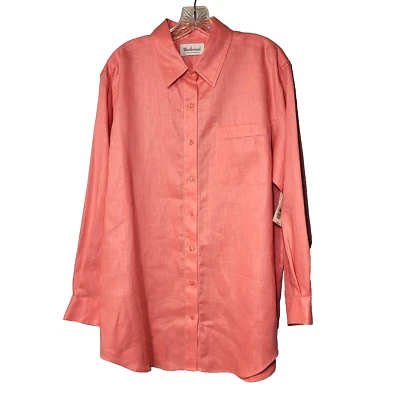 Nuevo con etiquetas Top Westbound Lino Salmón Rosa Abotonada Bordado Abierto Bolsillo Grande Foto 1 de 4