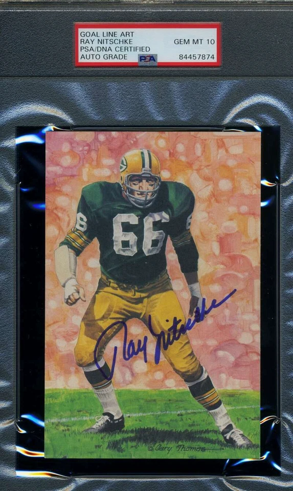 Ray Nitschke Gem Mint 10 PSA DNA Slabbed Signed Goal Line Art Card Autograph GLA - Image 1 of 1
