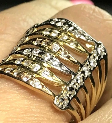 GOLd Multi ring semanario Wide stack 10k solid cz TRI size 7.5 ask 8 6 7 9 10  - Image 1 of 4
