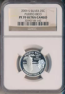 2009-S PROOF PUERTO RICO SILVER QUARTER **NGC CERTIFIED PF 70 ULTRA CAMEO** - Picture 1 of 2