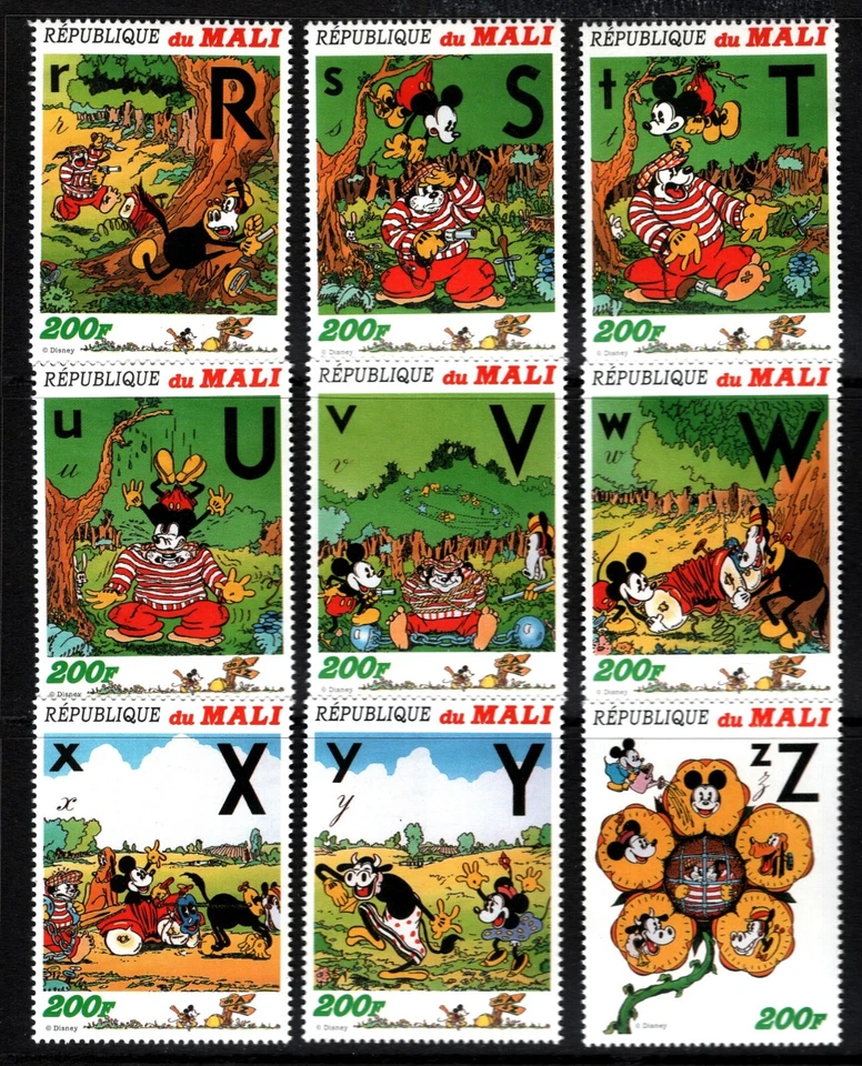 OPC 1996 Mali 200f Mickey ABC's Set Sc#799a-i MNH 49481 - Image 1 of 1