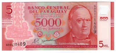 **   PARAGUAY     5000  guaranies   2011   p-234a  (Polymer)    UNC   ** - Photo 1/2