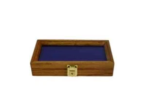 Knife Display Case Arrowheads Pin Coins 10" x 5" Oak & Blue Wood USA Shadow Box - Picture 1 of 10