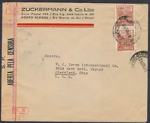 Brazil Porto Alegre to Cleveland USA Censor Examined Cover 1945 Latin America - Picture 1 of 2