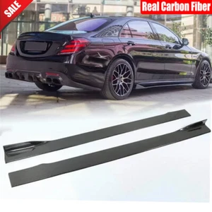 For Mercedes Benz W222 S63 S65 18UP Real Carbon Side Skirt Extension Lip Spoiler - Picture 1 of 8