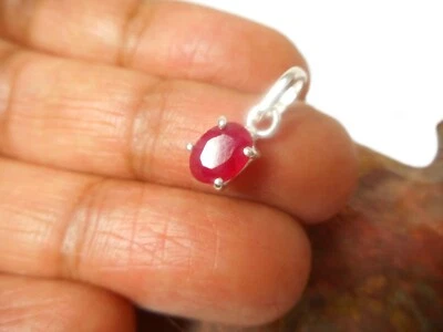 Small Pink Oval RUBY  Sterling  Silver  925  Gemstone  Pendant - Image 1 of 4