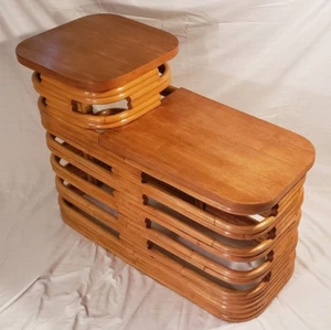 Paul Frankl Stacked Rattan Art Deco MCM Side Tiered Table Refinished - Picture 1 of 11
