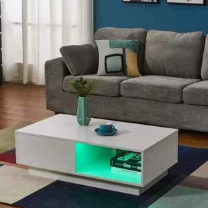 LED Coffee Table Wooden 1 Drawer Storage High Gloss Modern Living Room Furniture - Picture 1 of 6