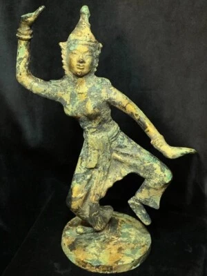 Estatua de hierro fundido Toyo Japón vintage/antigua pátina dorada asiática 8" de alto Foto 1 de 4