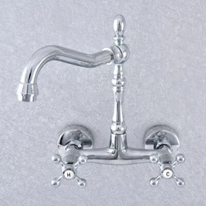 2 asas pulido cromo giratorio lavabo lavabo grifo montado en pared - Imagen 1 de 7