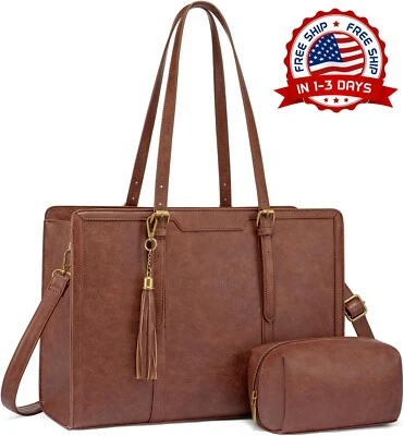 Bolso tote para laptop de mujer, maletín de cuero con clutch para portátil 17.3 - Image 1 of 4