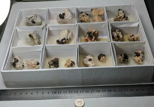 Flach 20 Stück Andradit var. Granatkristalle auf Albitmatrix. Einige Albite - Bild 1 von 24