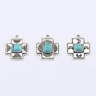 6 x Tibetan Silver Faux Turquoises Stone Moon Wave Pattern Square Charm Pendants