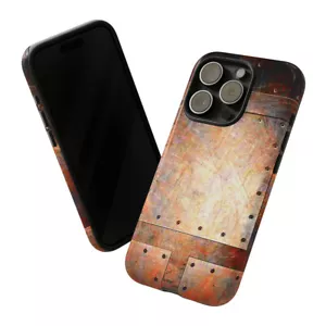 Tough Phone Case for iPhone 15 - Steampunk Themed Distressed Metal Plates Print - Picture 1 of 9