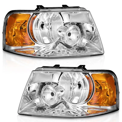 Pair Headlights Assembly For 2003-2006 Ford Expedition Chrome Headlamps w/o Bulb Foto 1 de 4