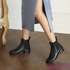 Womens Round Toe Low Heel Faux Leather Pull On Ankle Boots Classic Casual Shoes