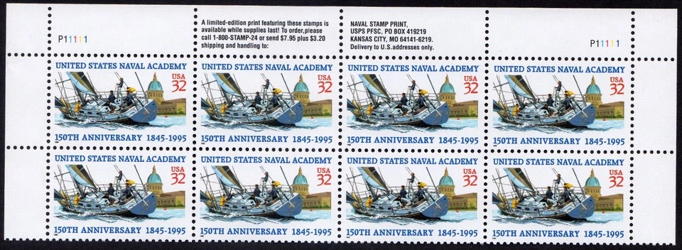 Scott #3001 Naval Academy Half Sheet of 8 Stamps - MNH (Top) - Image 1 of 1