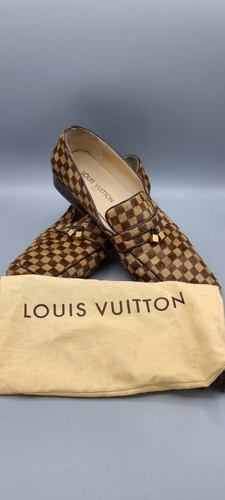 LOUIS VUITTON Loafer Damier Beige Brown Pony Hair LV Dice Logo Charm Size 42