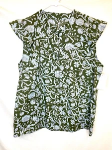 Débardeur boutonné JUIDTH & CHARLES clair de lune olive bleu clair à fleurs popeline M/L - Photo 1/4