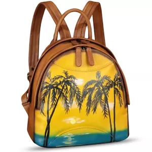 Echtleder Rucksack für Damen handbemalt Lederrucksack Tornister Geldbörsen - Bild 1 von 6