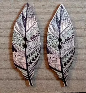 2 Feather Sewing Buttons Crafting Wood 2 Hole 1.75" - Picture 1 of 2