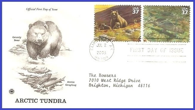 USA3 #3802e ADDR PCS ARTCRAFT FDC   Tundra Grizzly Bear - Image 1 of 1