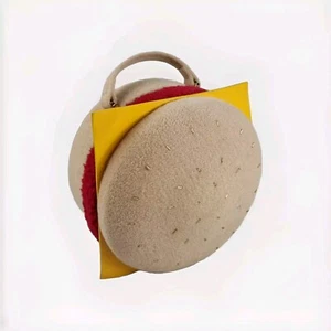 unique woman handbag HAMBURGER shape apx 9.5 across mirror inside funky - Picture 1 of 11