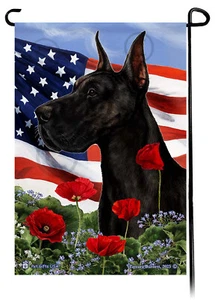 Patriotic Flowers Garden Flag - Cropped Black Great Dane - Imagen 1 de 1