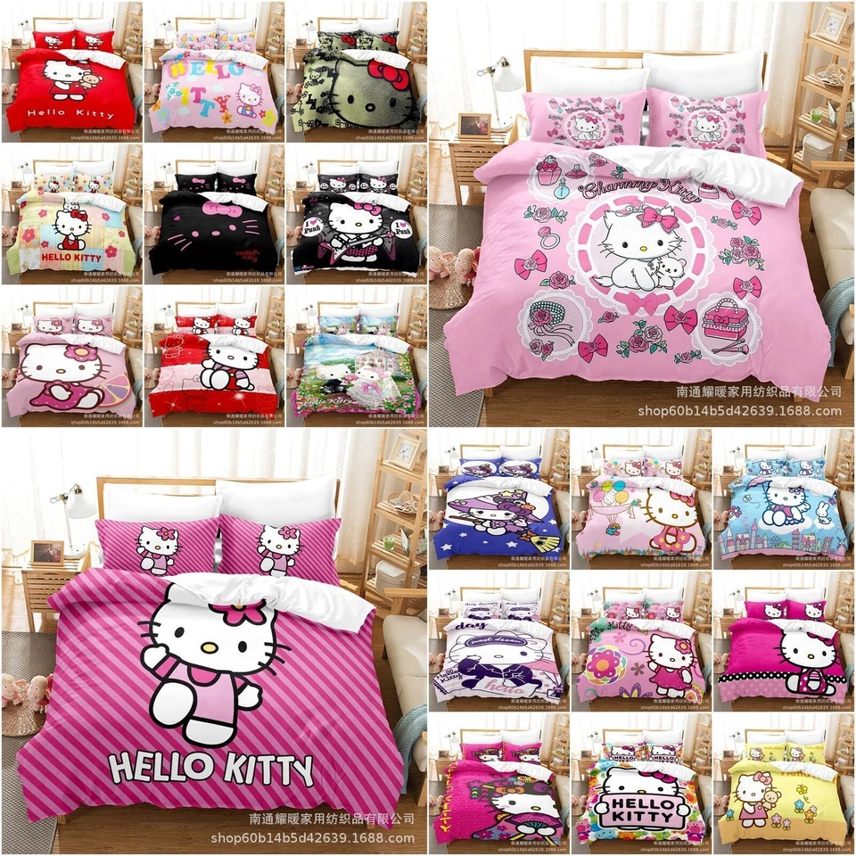 Girl Hello Kitty Cat Quilt Duvet Cover Bedding Set Pillowcase Single Double Gift
