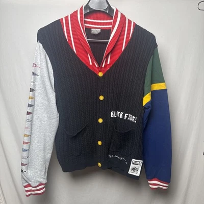 PUMA Black Fives Cable Knit Pennant Cardigan Sweater Jacket Vintage Style Men XL - Image 1 of 4