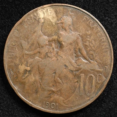Francia 10 Céntimos 1901, Moneda, Inv#H992 Foto 1 de 2