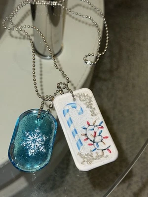 Winter Themed Resin Art “Dog Tags” Necklace Great Christmas Gift! - Image 1 of 4
