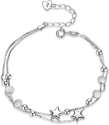 Silber 925 Armband Damen Stern Perle Freundschaftsarmband Verstellbar Schmuck - Bild 1 von 4