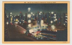 Südkalifornien Ölfelder Nacht Leinen Vintage Depression Ära Postkarte - Bild 1 von 2