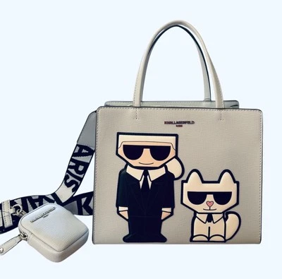 KARL LAGERFELD MAYBELLE SATCHEL CROSSBODY SHOULDER BAG ICE BLUE GRAY CAT NEW - Image 1 of 3