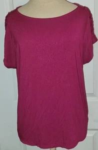 TAHARI Women's Fushia Pink Lace Sleeve Dressy Blouse Top T Shirt Size M - Picture 1 of 6