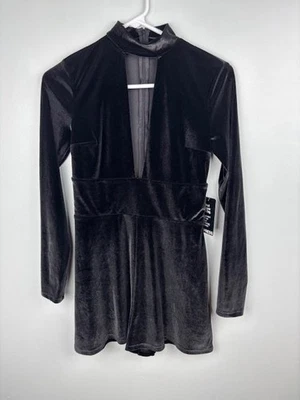 Mameluco Express para mujer XS negro terciopelo manga larga cuello falso cremallera trasera nuevo con etiquetas Foto 1 de 4
