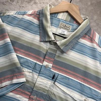 LL BEAN Button-Up Shirt Mens XLT Beige Outdoor Short Sleeve Sunsmart Woven UPF - Image 1 of 4