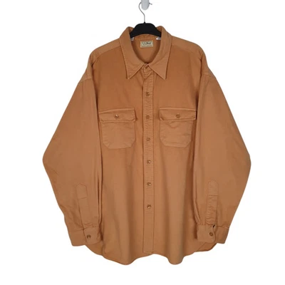 L.L.BEAN Orange Shirt Vintage 90s Made In USA Thick Chamois Long Sleeve Cotton - Image 1 of 4