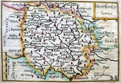HEREFORDSHIRE c1627 BY VAN DEN KEERE  MINIATURE SPEED GENUINE ANTIQUE MAP — 第 1/4 张图片