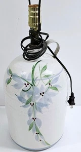 Studio Pottery Stoneware Jug Lamp Blue Floral Primitive Modern Farmhouse Decor - Picture 1 of 2