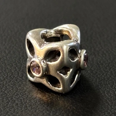 Pandora Charm Silber Zirkonia Offenes Blumenmuster Lila Steine #2420 - Bild 1 von 4