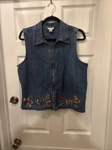 Christopher & Banks Chaleco Denim Osos Bordados Talla M Azul De Colección - Imagen 1 de 6