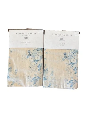 Set Of 4 Cabbages & Roses Curtain Panels 50”x 84” Constance Floral Blue Natural - Image 1 of 4