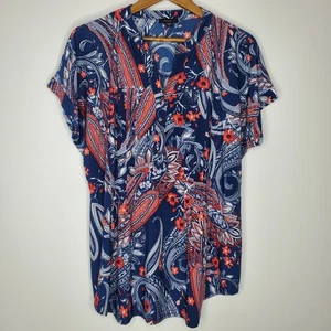Cocomo Womens Blue Floral Paisley Popover Blouse Size XL Studded Stretch Mature - Picture 1 of 6