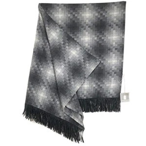 NWT SHIRALEAH Chicago Camden Wool Blend Suede Fringe Throw 55"x50" Gray Black - Picture 1 of 7
