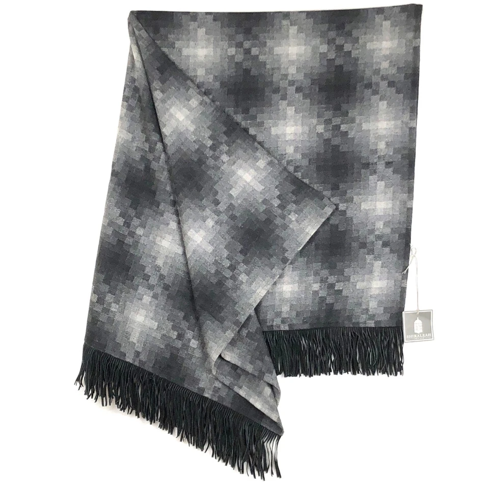 NWT SHIRALEAH Chicago Camden Wool Blend Suede Fringe Throw 55"x50" Gray Black - Image 1 of 4
