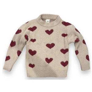 Dash Of Glitter Girls L Hearts Fuzzy Soft Knit Sweater Ivory Magenta Kawaii - Picture 1 of 4