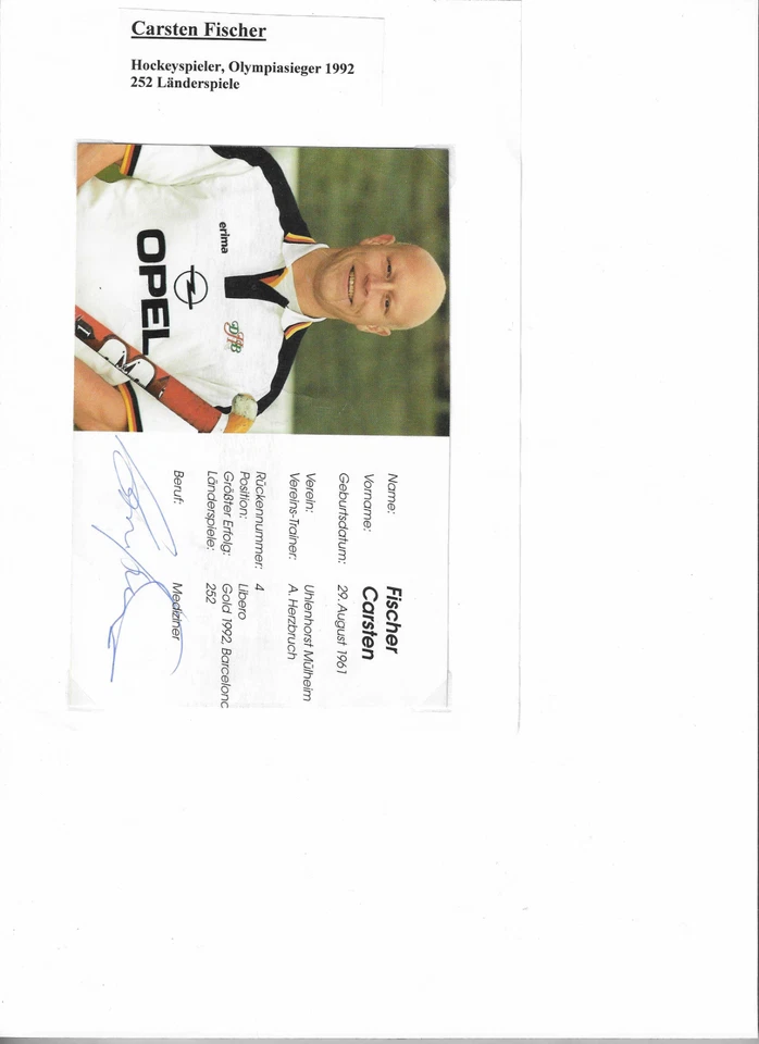 Carsten Fischer, Hockey, Autogrammkarte signiert - Bild 1 von 1