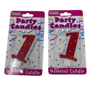 Red polka dot number 1 first birthday candle Set of 2 party supplies - Picture 1 of 2